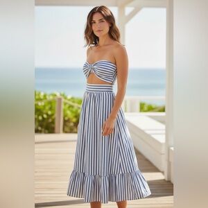 SHEIN Strapless Blue and White Dress